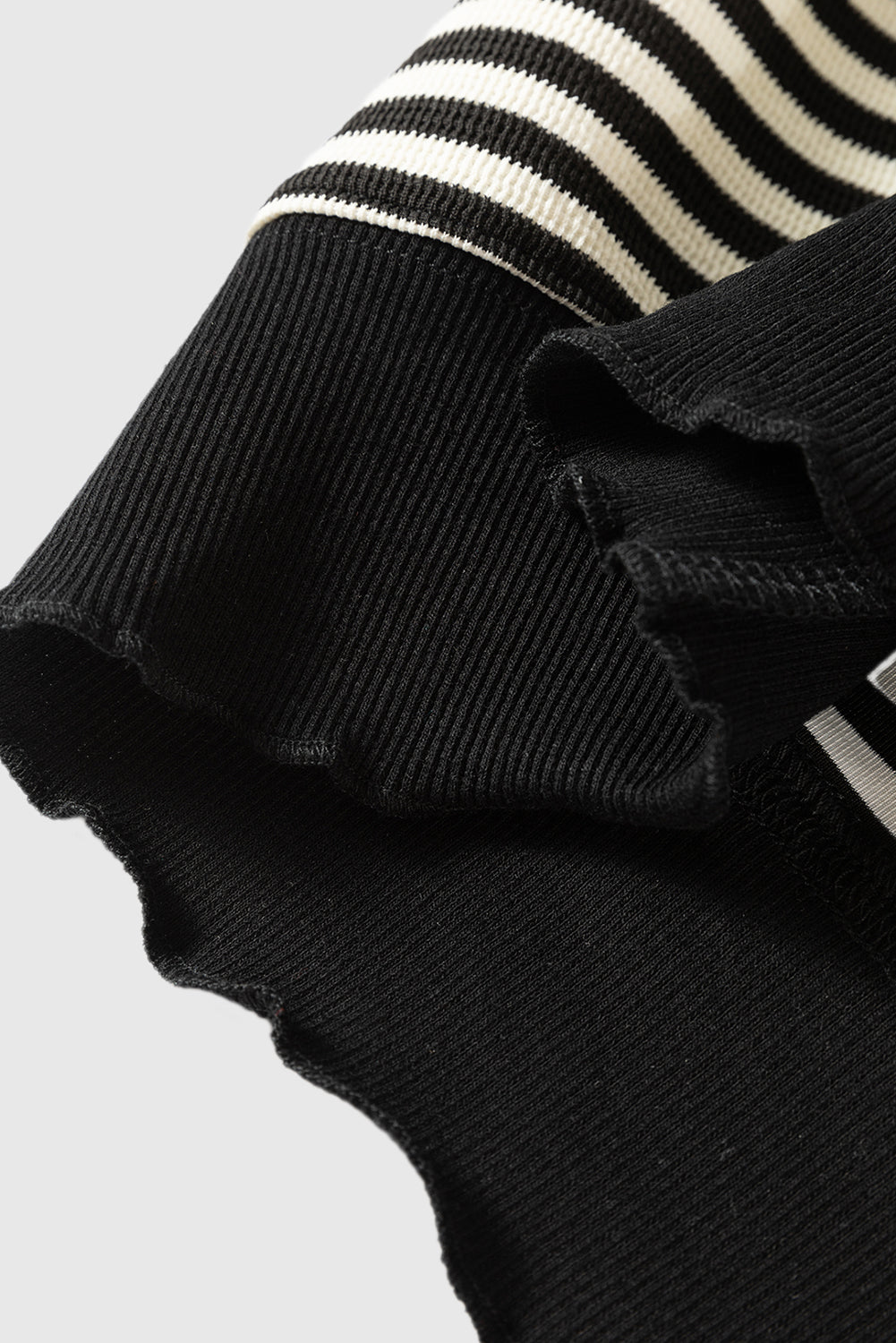 Black Stripe Loose Drop Shoulder Long Sleeve Top