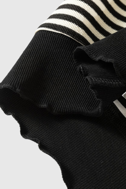 Black Stripe Loose Drop Shoulder Long Sleeve Top