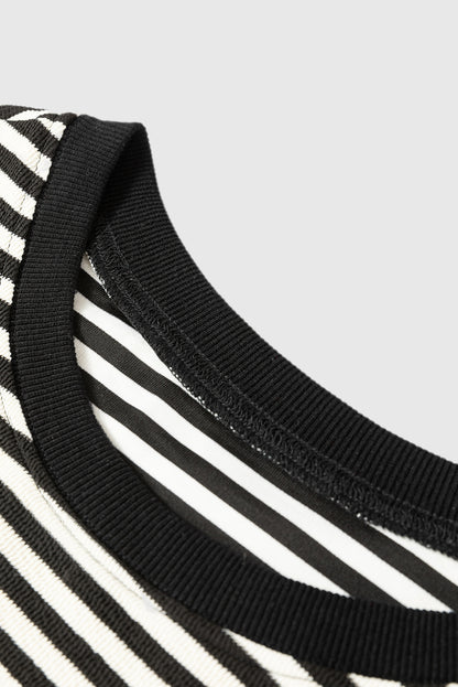 Black Stripe Loose Drop Shoulder Long Sleeve Top
