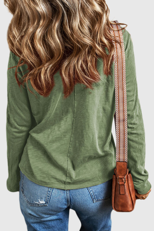 Solid Color V-Neck Long Sleeve T-Shirt