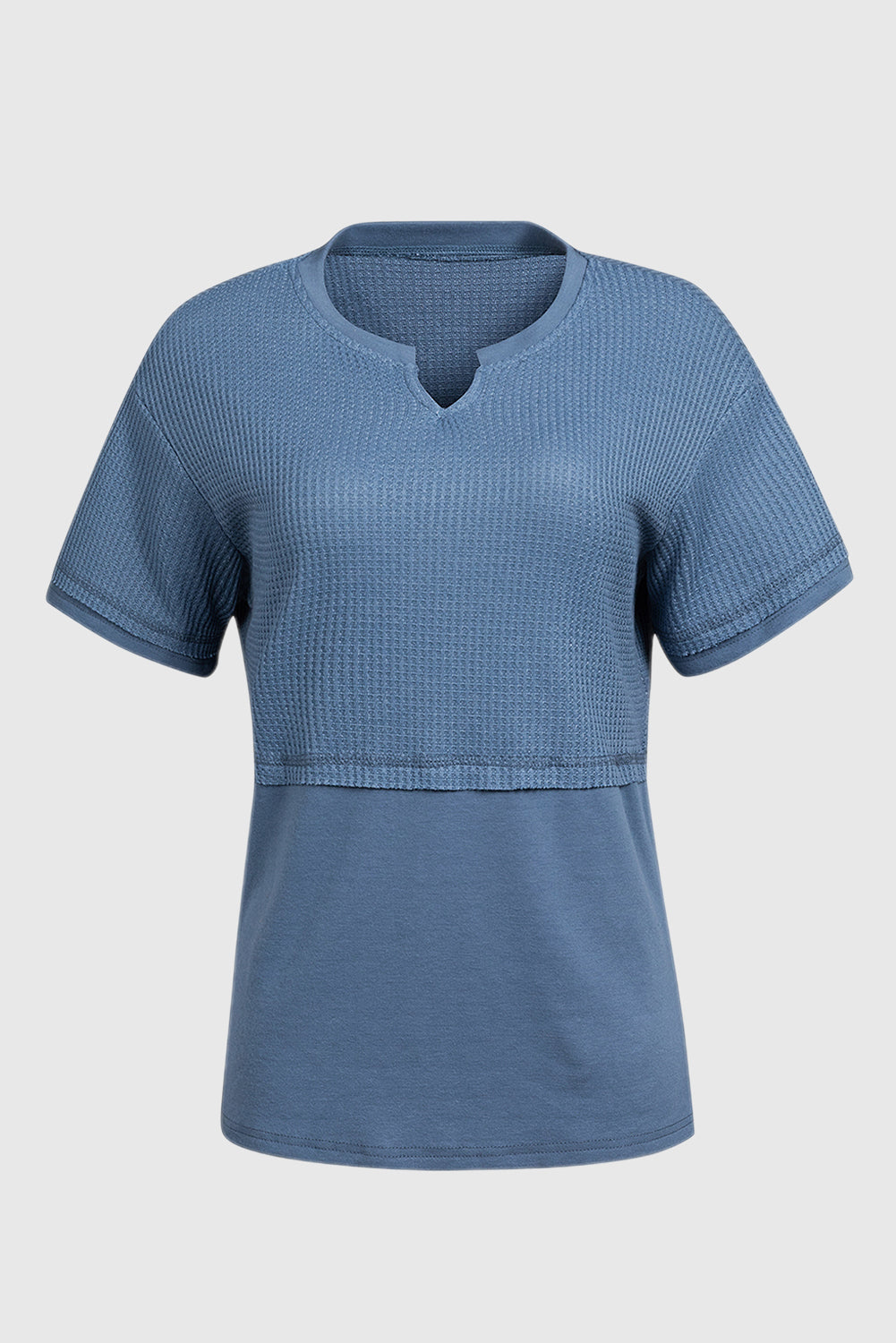 Solid Color Split Neck Waffle Knit Pullover Sweater