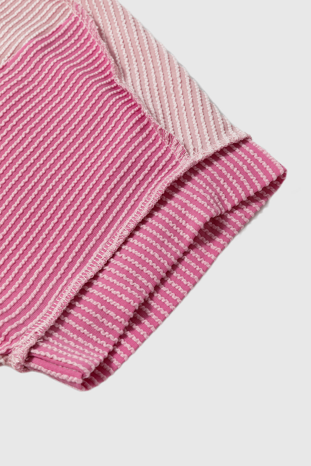 Pink Textured Colorblock Crew Neck T Shirt