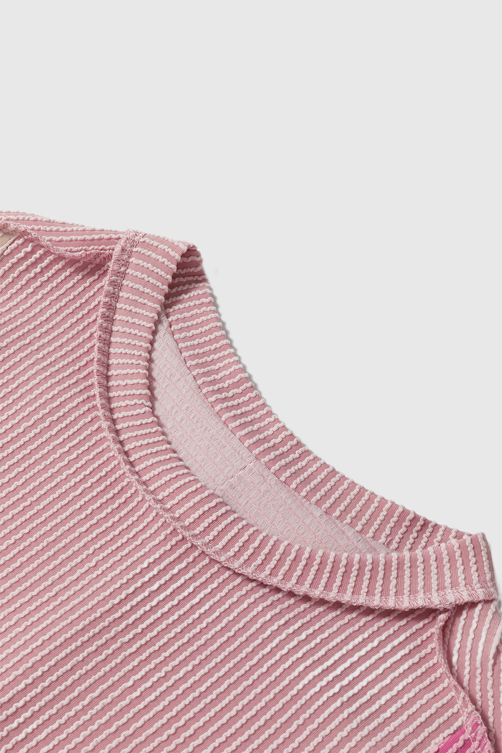 Pink Textured Colorblock Crew Neck T Shirt