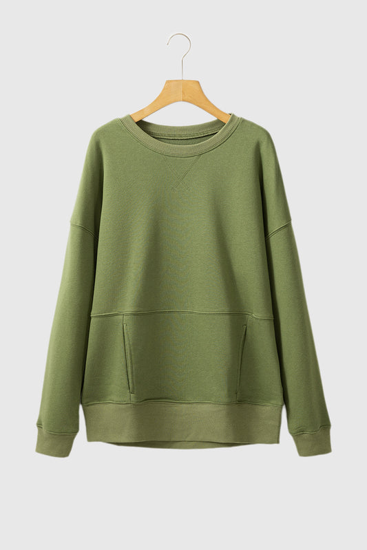 Drop Shoulder Crisscross Stitching Pocketed Loose Sweatshirt