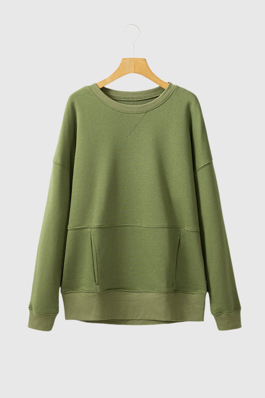 Drop Shoulder Crisscross Stitching Pocketed Loose Sweatshirt