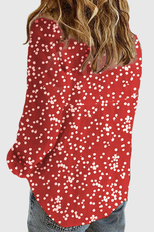 Casual Long Sleeve Solid Color Dot Shirt with Loose Fit