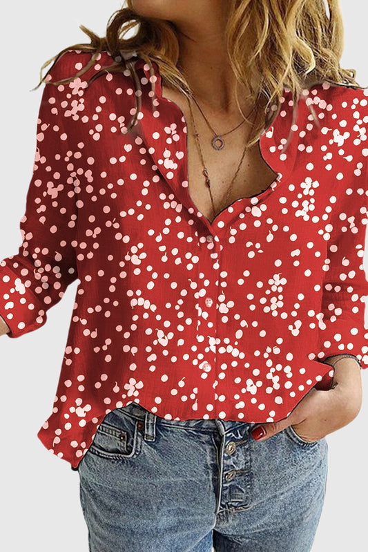 Casual Long Sleeve Solid Color Dot Shirt with Loose Fit