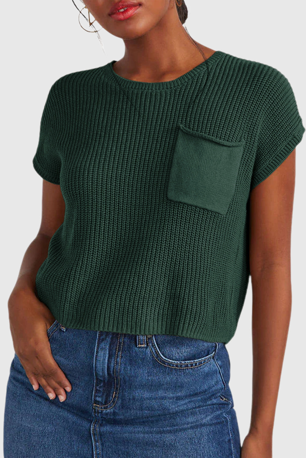 Women's Loose Sweater Round Neck Short Sleeve Top