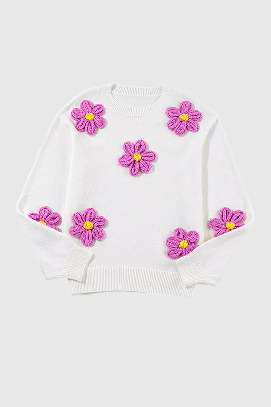 Floral Crochet Chunky Knit Sweater
