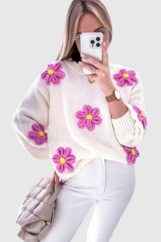 Floral Crochet Chunky Knit Sweater