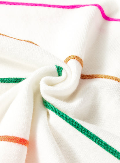 White Colorblock Striped Half Sleeve Drop Shoulder Sweater