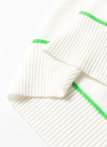 White Colorblock Striped Half Sleeve Drop Shoulder Sweater