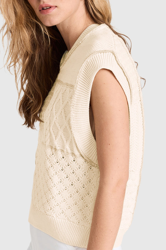 Beige Cable Knit Dolman Armholes Sweater Tank