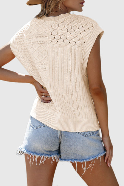 Beige Cable Knit Dolman Armholes Sweater Tank