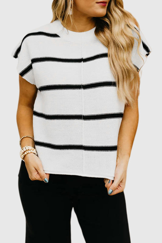 White Striped Batwing Sleeve Sweater Tee