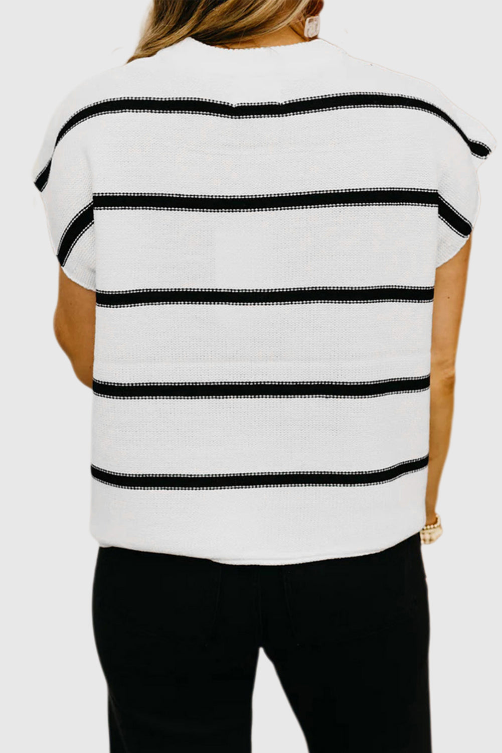 White Striped Batwing Sleeve Sweater Tee