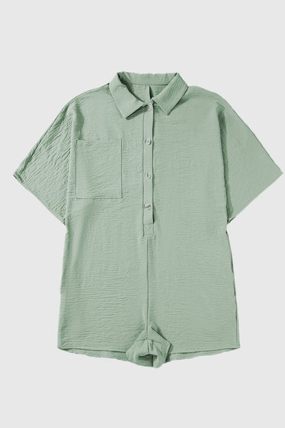 Spinach Green Half Button Collared Loose Romper