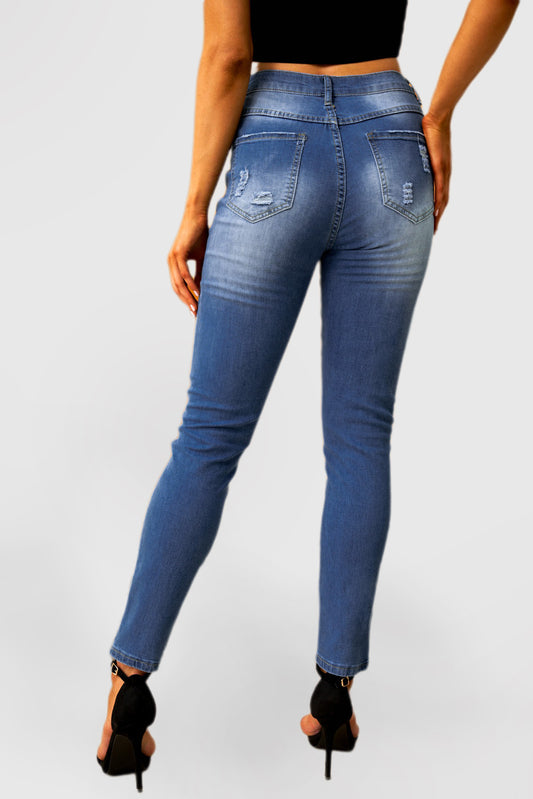 Ripped Plaid Straight Legs Jeans