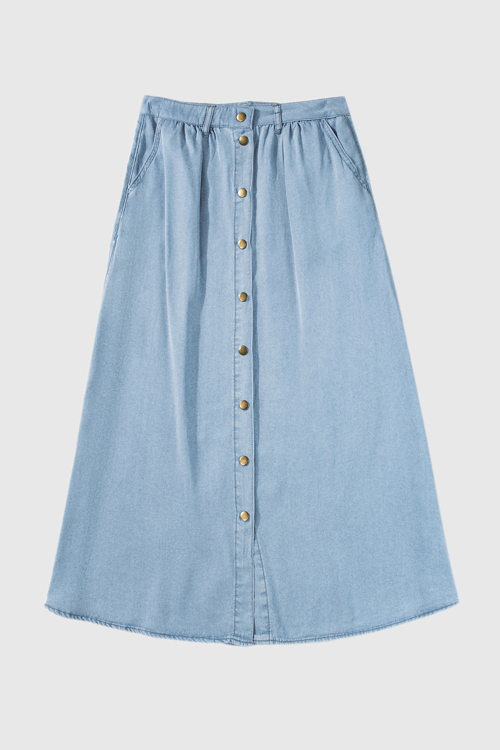 Fully Buttoned Long Denim Skirt