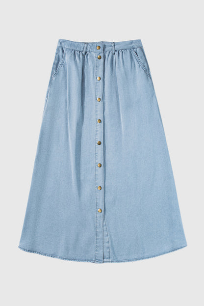 Fully Buttoned Long Denim Skirt