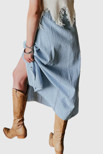 Fully Buttoned Long Denim Skirt