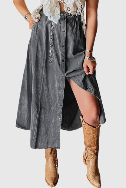 Fully Buttoned Long Denim Skirt