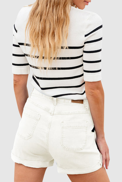 High Waist Solid Color Slim Pocket Denim Shorts