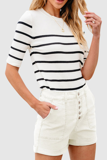 High Waist Solid Color Slim Pocket Denim Shorts