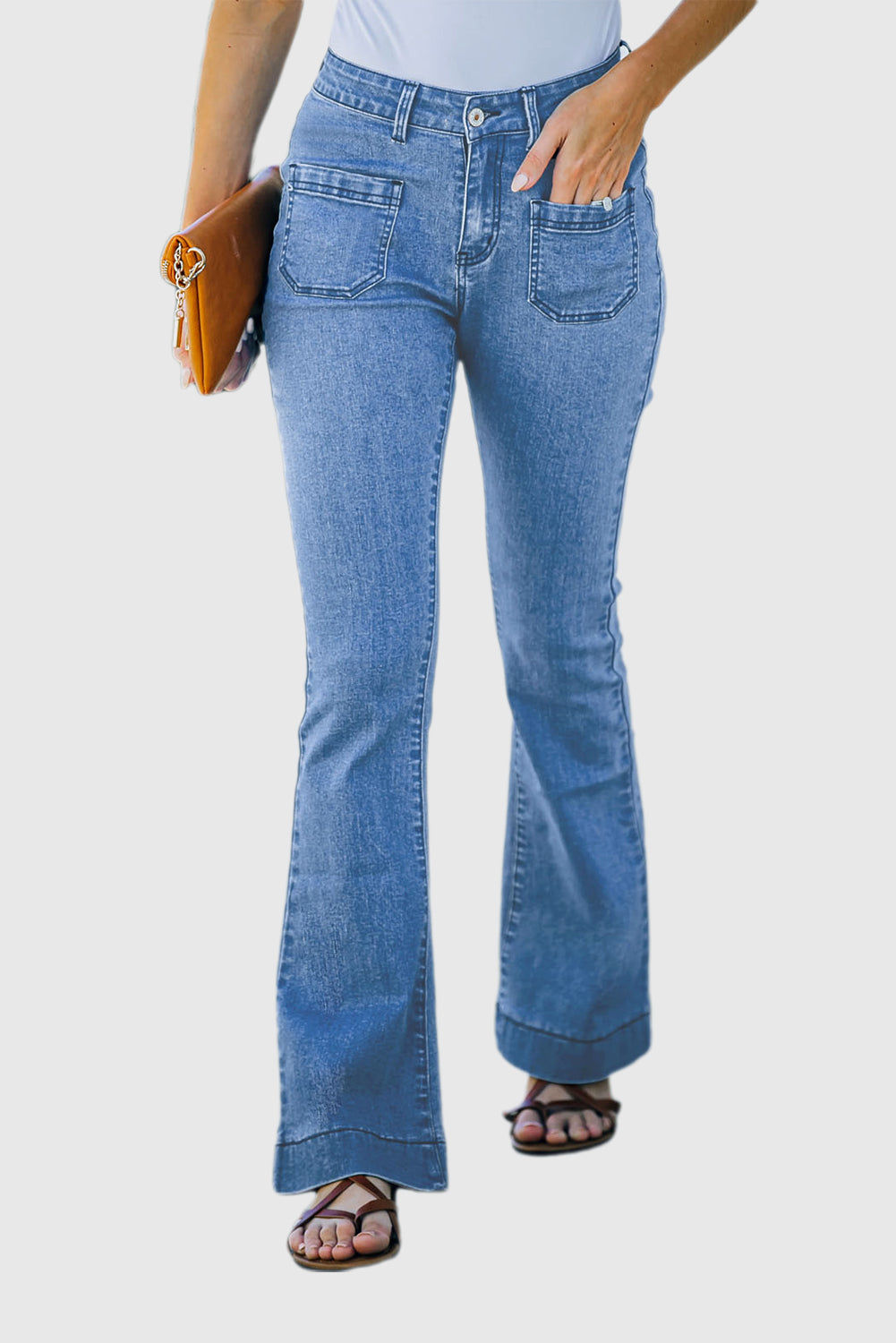 Vintage-Inspired Casual Flared Jeans with Pockets