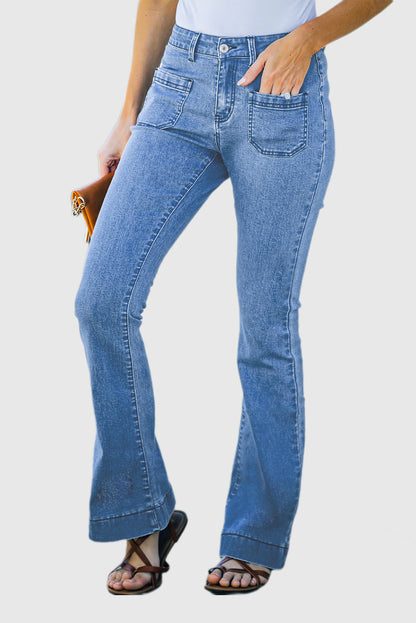 Vintage-Inspired Casual Flared Jeans with Pockets