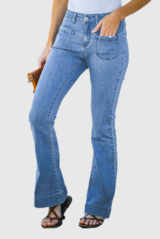 Vintage-Inspired Casual Flared Jeans with Pockets