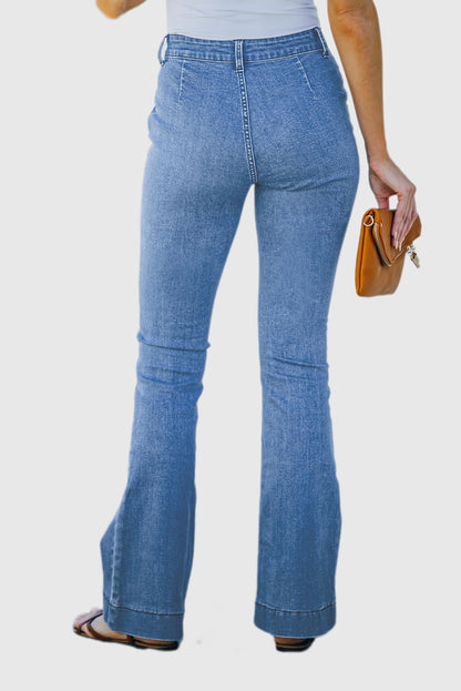 Vintage-Inspired Casual Flared Jeans with Pockets