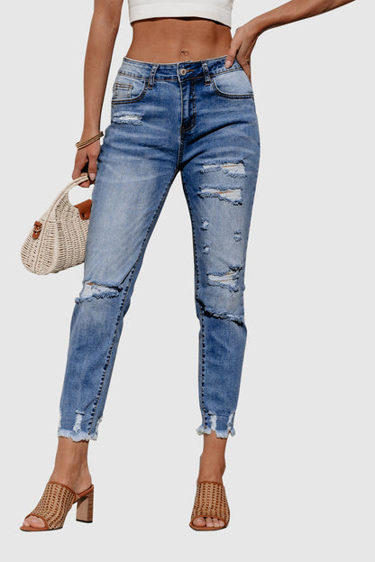 Women's Solid Color Fashion Distressed Jeans