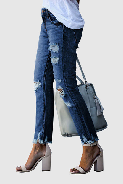 Women's Solid Color Fashion Distressed Jeans