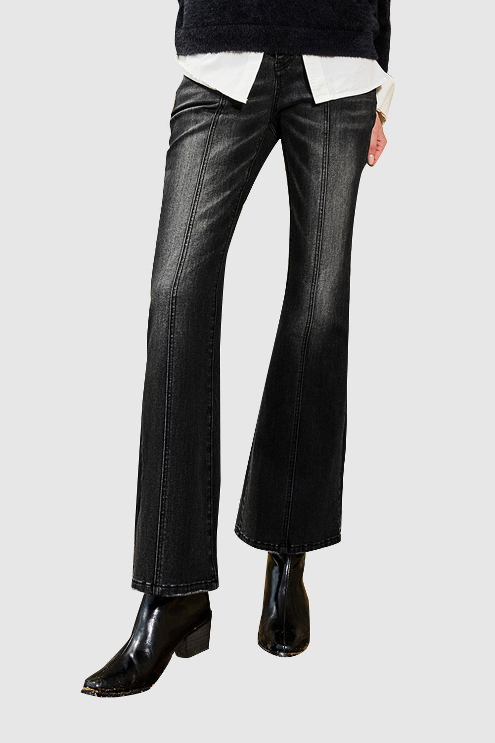 Women's Button Zipper Seamed Flare Casual Jeans