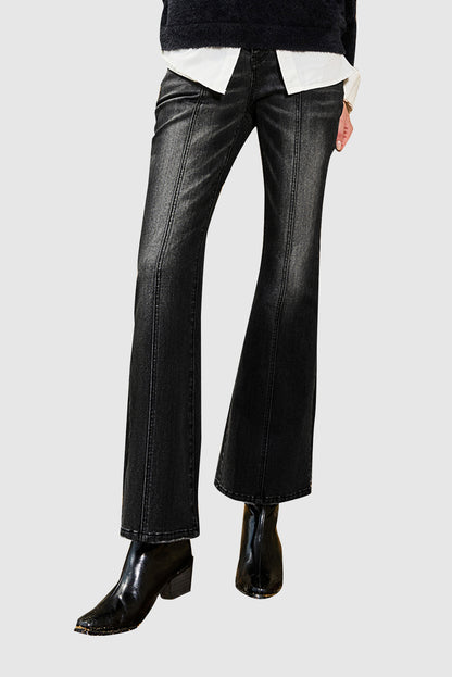 Women's Button Zipper Seamed Flare Casual Jeans