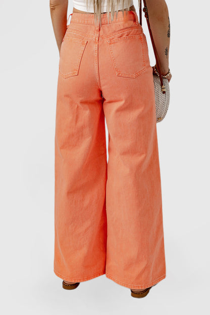 Orange Acid Wash High-Rise Wide-Leg Jeans