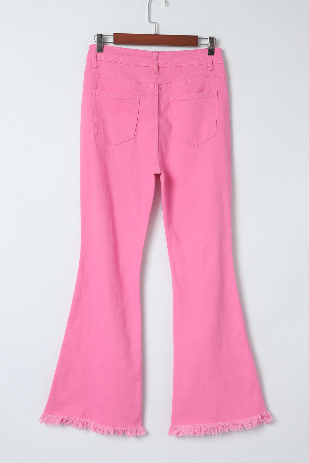 Pink Vintage-Inspired High-Waisted Flared Jeans with Ripped Raw Hem