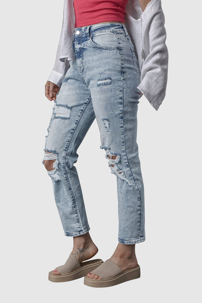 Sky Blue Light Wash Slim Fit High Waist Jeans