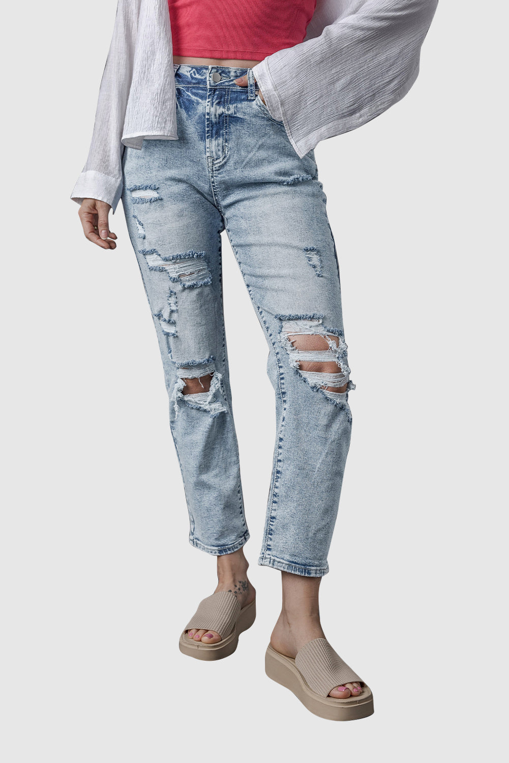 Sky Blue Light Wash Slim Fit High Waist Jeans