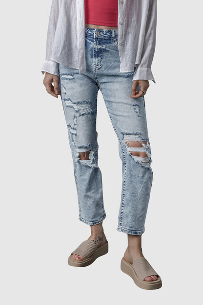 Sky Blue Light Wash Slim Fit High Waist Jeans
