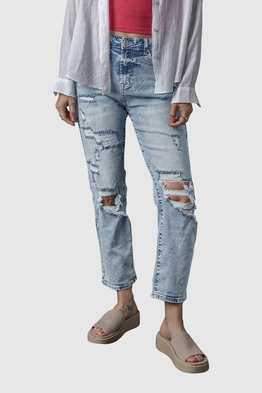 Sky Blue Light Wash Slim Fit High Waist Jeans