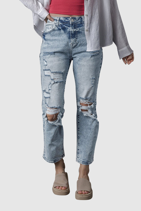 Sky Blue Light Wash Slim Fit High Waist Jeans