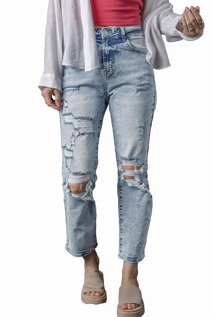Sky Blue Light Wash Slim Fit High Waist Jeans