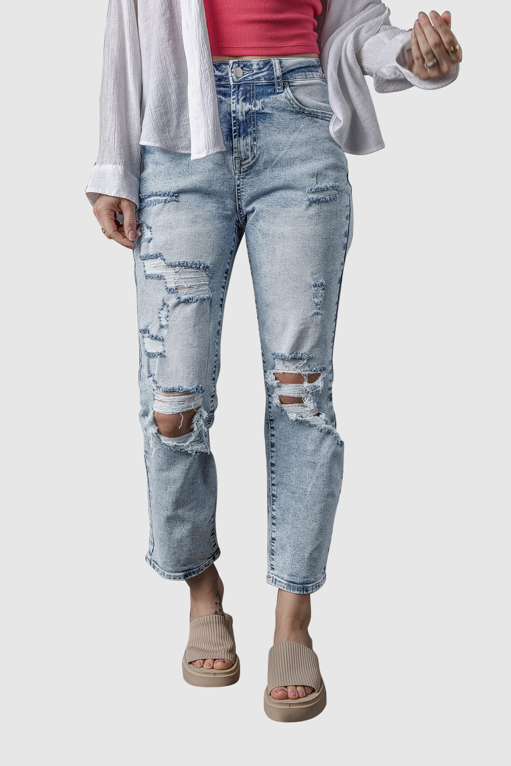 Sky Blue Light Wash Slim Fit High Waist Jeans