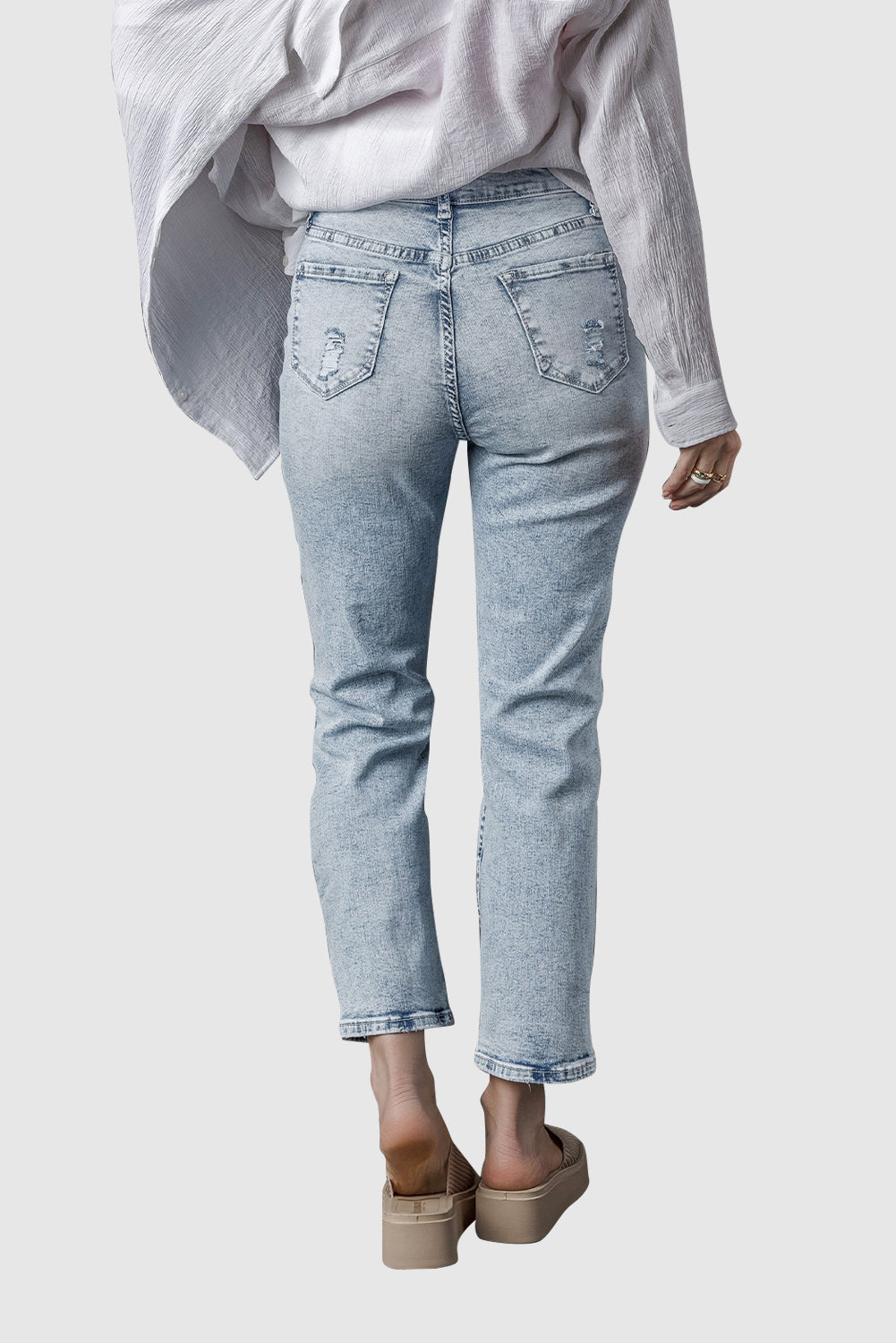 Sky Blue Light Wash Slim Fit High Waist Jeans