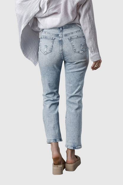 Sky Blue Light Wash Slim Fit High Waist Jeans