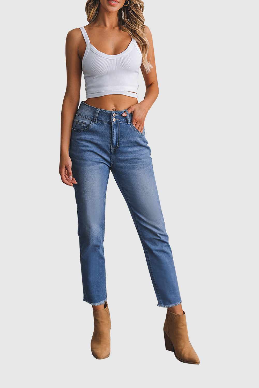 Women's High Waisted Jeans Wide Waisted Denim Nine Minute Pants