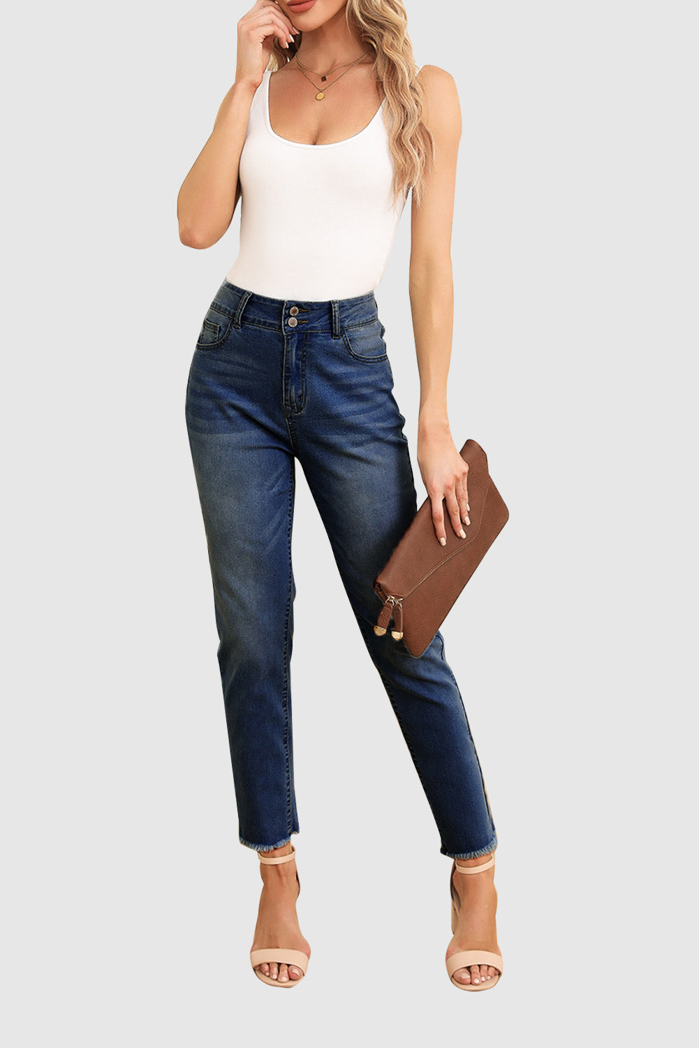 Women's High Waisted Jeans Wide Waisted Denim Nine Minute Pants