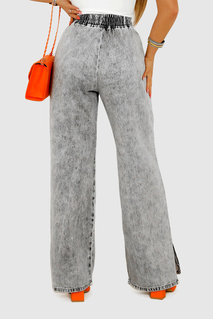 Charcoal Gray Elastic Waist Wide-Leg Pull-On Jeans